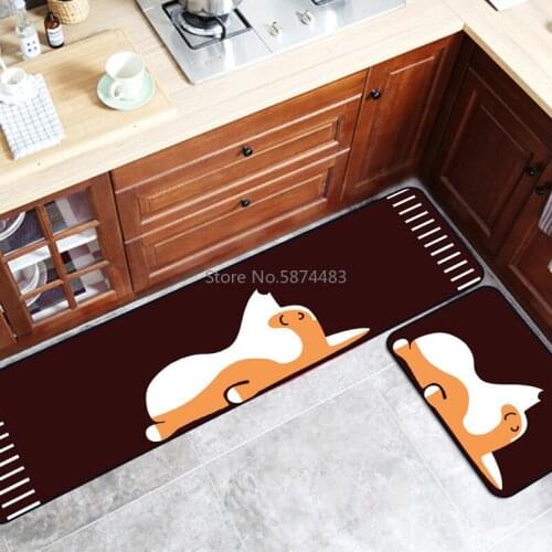 Dark Brown Cute Well-behaved Dog Kitchen Mat Combination Entry Mat Bedroom Long Bedside Blanket Custom