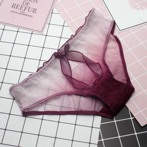 SP&CITY Fashion Gradient Sexy Panties Women Bow Sweet Transparent Panties Soft Breathable Cute Underwear Ladies Cotton Briefs