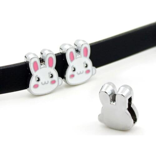 20pcs/lot Internal Dia 8mm Slide Charm Rabbit DIY Accessories fit 8mm wide belt pet collar