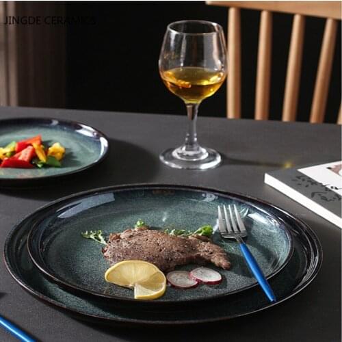 Japanese Round Ceramic Shallow Dinner Plate Fish Head Tray Nut Fruit Cake Tray Snack Kitchen Board Western Steak Kitchen Board