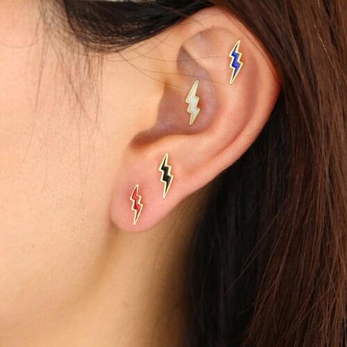 2021 Summer Cool 8 Colors Cute Mini Stud Earrings Enamel Lightning Shape Fashion Jewelry For Women Wedding Gift