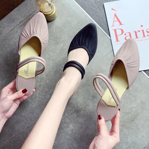Ladies slippers outside Half drag thin strap combination solid color pointed toe comfortable broken heel casual sandals U30-50