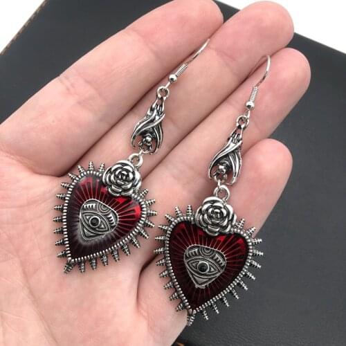 Occult Dark Goth Drop Earring Jewelry Blood Rose Heart Oil Bat Gothic Earrings For Womens Retro Hanging Long Earings Aesthetic