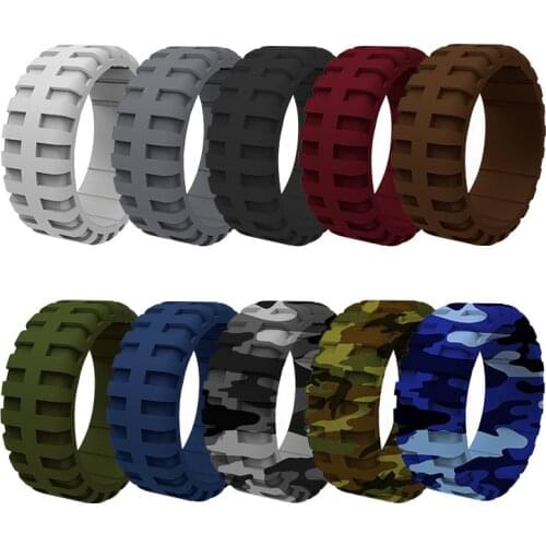 10pcs/lot 9mm Non-toxic Silicone Rings for Men Tire Pattern Silicone Finger Ring Hypoallergenic Flexible Wedding Rubber Bands