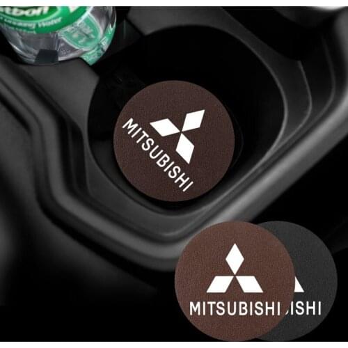 2Pcs PU Leather Car Cup Mat Auto Emblem Coaster Accessories For Mitsubishi Outlander Pajero Jinxuan Ralliart Lancer ex ASX
