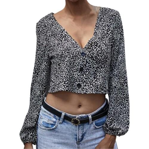 2021 Blouse Women Casual V-neck Leopard Long Sleeve Button Shirts For Women Spring Vogue Elegant Tops Топ С Длинным Рукавом
