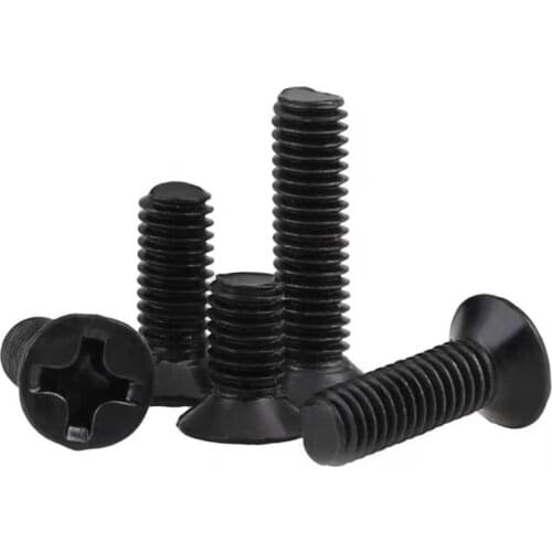 500pcs/lot GB819 DIN965 M1.6 M2 M2.5 M3 M3.5 Black 304 stainless steel flat head cross countersunk KM mechanical screw