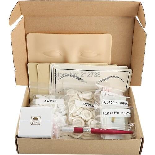 Free Shipping Microblading Pen KITS Manual pen eyebrow paste kits with 30pcs needle blade 5pcs practice skin For Learner use