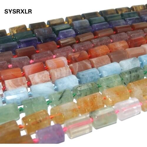 Natural Stone Cylindrical Shaped Pink Quartz Amethysts Agates Lapis lazuli Beads For Jewelry Making Charm DIY Bracelet Necklace