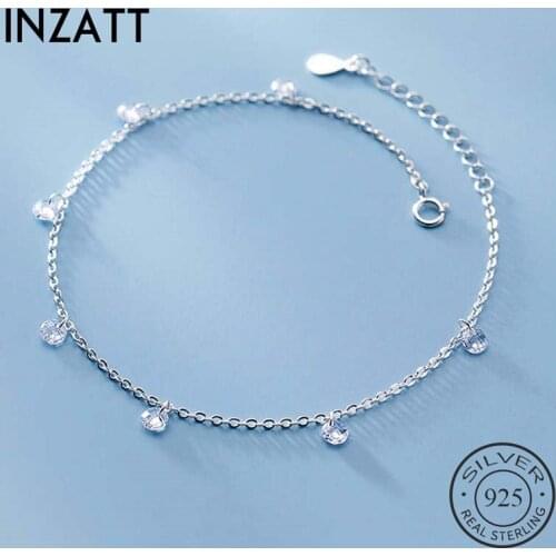 INZATT Real 925 Sterling Silver Zircon Anklet For Charming Women Party Bohemian Fine Jewelry Minimalist Accessories Gift