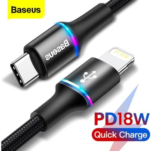 Baseus USB Type C Cable for iPhone 11 12 Pro Max Xs Max X 8 7 plus 5 18W Fast USB-C Data Cable for iPad Cord Charger Wire