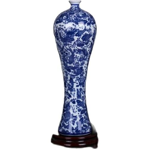 Chinese old porcelain Fish pattern Painting vases Tall plum bottle