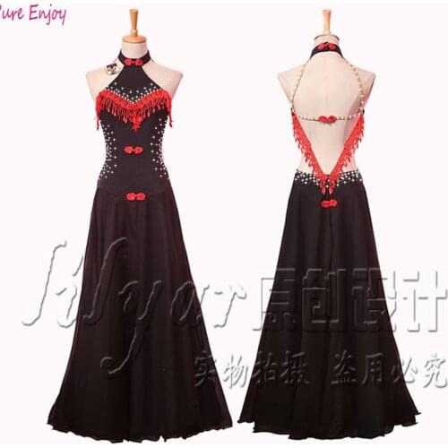 Ballroom Dance Competition Dresses Black Long Dancing Dress Stage Performing Outfit Waltz Dress Tango Wear Ballroom Dress