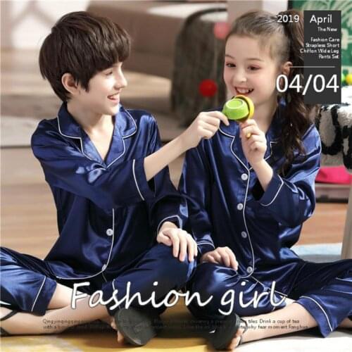 Summer Boys Girl Silk Satin Soft Pajamas Set Baby Kids Long Sleeve Sleepwear Nightwear ❤WU