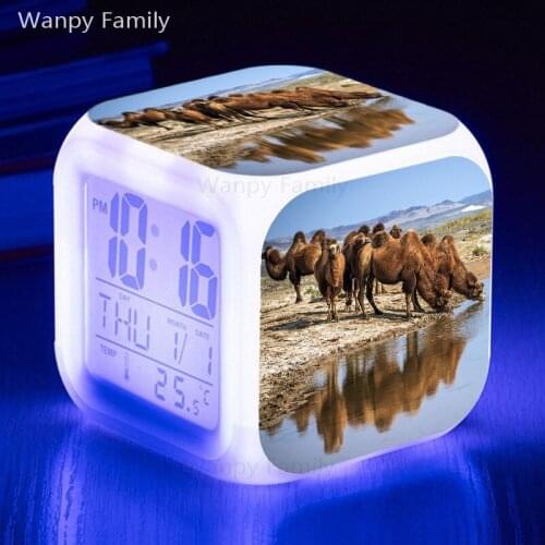 Hot Sales Camel Digital Alarm Clock 7 Color Changing Glowing LED reloj despertado Clock Kids Cartoon Toys Gifts