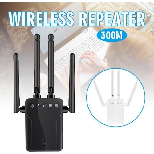 Mayitr 1pc Portable Wireless Repeater Wifi Router 300Mbps Signal Amplifier Range Extender 4 Antennas Repeaters For Home Office