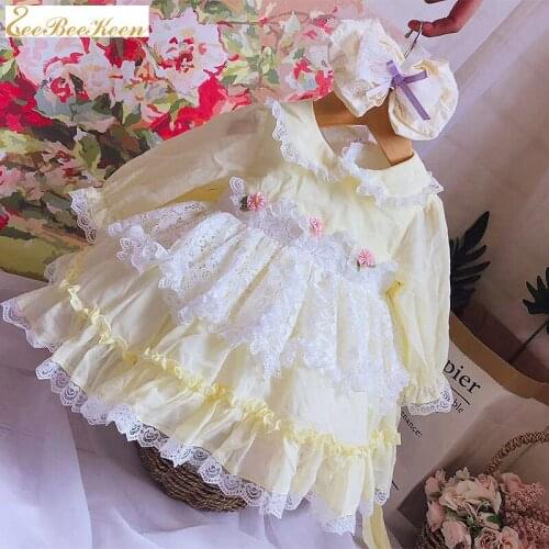 Sweet Lolita OP Dress For girls Spring and Autumn Children Lolita Puff Dress Baby Girl Birthday Dress Spanish Style Doll Dress