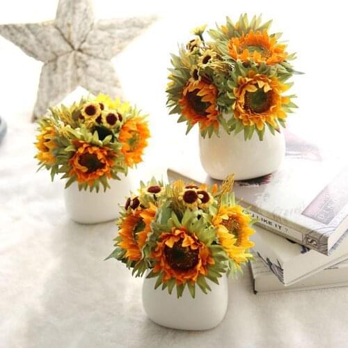 Cute 1 Bunch Sunflower Silk Artificial Flower Bouquet For Home Wedding Decoration DIY Party Table Window Decor new