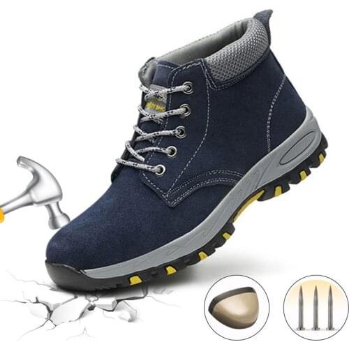 Men Indestructible Shoes Cow Leather Ankle Boots High Top Steel Toe Cap Lightweight Walking Hike Work Safety Shoes For Winter