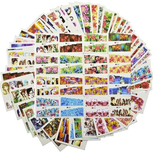 48pcs New Mixed Color Nail Sticker Sets Full Cover Wraps Flower/Sexy Girl Image for Nail Art Water Transfer Decals TR#A145-192