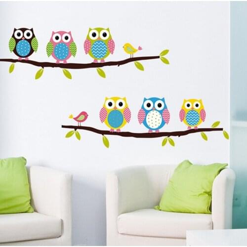 3d DIY Six Owls On Tree Wall Sticker For Kids Rooms Wallpaper Stickers Art Decor Mural Kids Child Room Decal Home Decoration