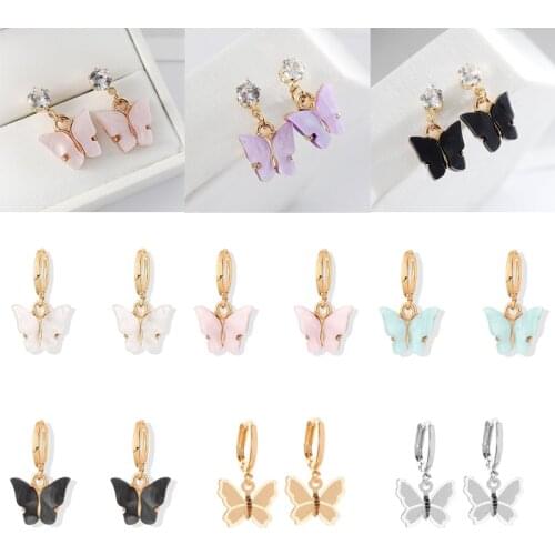 Girls New Colorful Acrylic Butterfly Insect Stud Earring Cubic Zirconia Small Earrings For Women Bridal Jewelry Gift Brincos