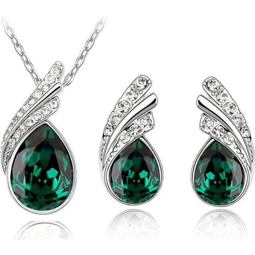 New Limited Wedding 2018 Wholesale Austrya Crystal Jewelry Sets Water Drop Pendants Necklaces Wing Earring Set for Women 42133