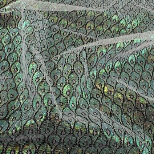 Iridescent Nylon Fabric Multicolor Peacock Feather Clothes Bridal Wedding Dress Making 150x50cm