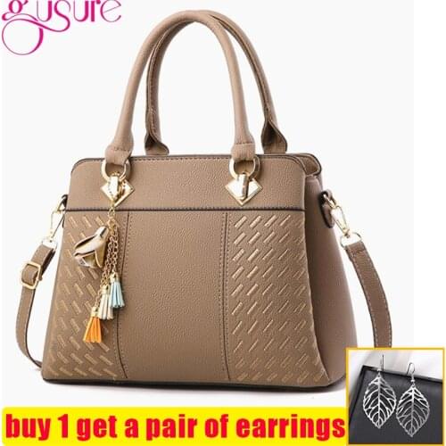 Gusure Luxury Handbag Women Crossbody Bag with tassel hanging Large Capacity Female Shoulder Bags Embroidery Tote Sac A Main