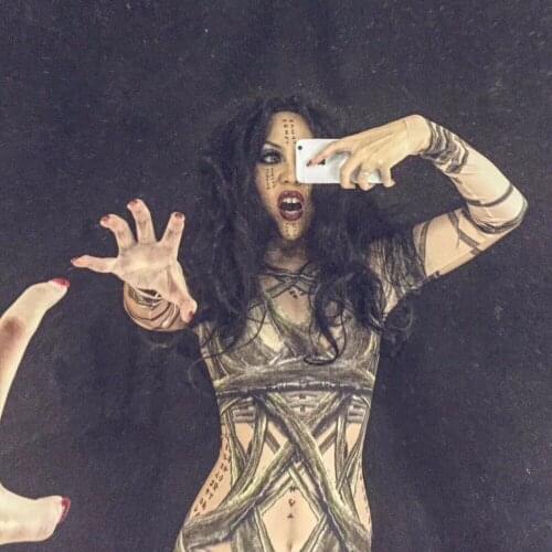 Mummy 3D Printed Sexy Jumpsuit DJ Singer Dancer Costume Nightclub Party Performance Stage Wear Halloween Clothing