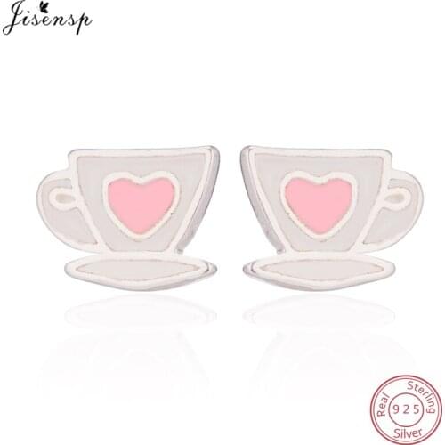 Jisensp 100% Authentic 925 Sterling Silver Coffee Cup Earrings for Women High Quality Fine Jewelry Irregular Shape Brincos
