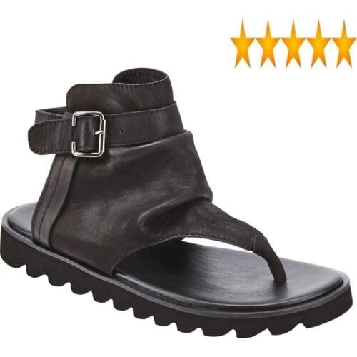 Strap Buckle Vintage Men Gladiators British Flip Flops Genuine Leather Summer Shoes Top Quality Casual Beach Sandals