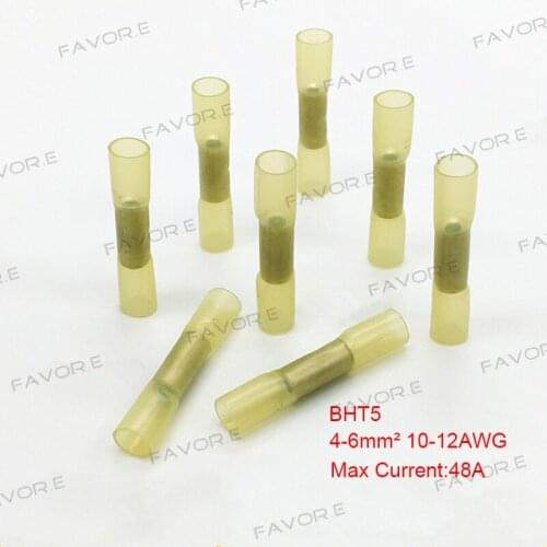 20pcs/lot Heat Shrink Crimp Terminals Insulated Electrical Wire Cable Waterproof Connectors BHT5 4-6mm2 Yellow 10-12AWG 48A