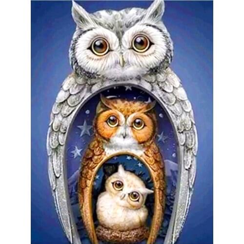 Three Owls Diamond Painting Round Full Drill Nouveaute DIY Mosaic Embroidery 5D Cross Stitch Animal Cartoon Pattern