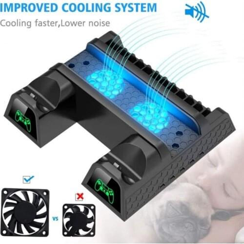 3 In 1 For PS4/PS4 Slim/PS4 PRO Vertical Stand With Dual Controller Charger Station Games For Sony Playstation 4 Cooling Fan