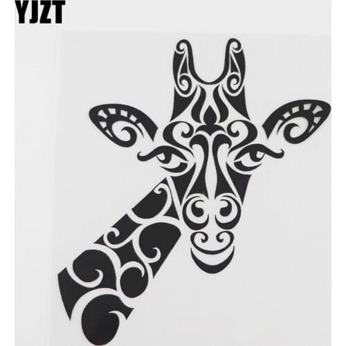 YJZT 13.7CMX15.3CM Cartoon Tribal Giraffe Vinyl Car Sticker Black/Silver 8A-0120