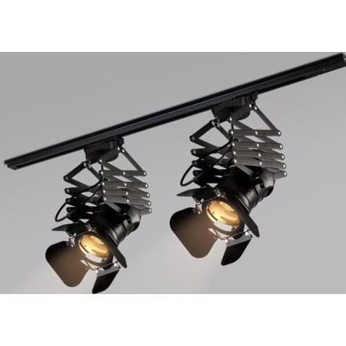 Vintage Track Lighting Fixture Loft RH Rural Industrial Lift Ceiling Lamp Bar Clothing Retro Absorb Dome Light without E27 Bulb