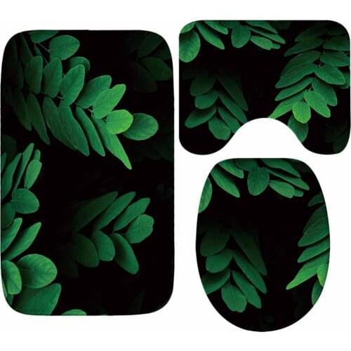 Green leaves Bathroom Rugs 3 pcs/set Flannel Anti-Slip Kitchen Bath Mat Carpet Bathroom Rug 3D Effect Floor Mats Home Toilet mat