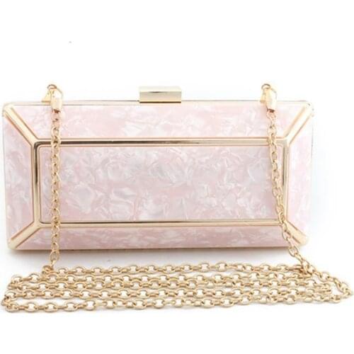 2021 Women Metal Frame Handbag Acrylic Wedding Party bags Ladies Chain Shoulder Bag Hard Shell Purse Marble Pattern Evening Bag