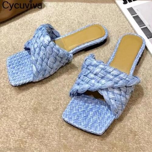 2021 Spring Brand Pink Slippers Braid Fold Flat Mules Shoes Open Toe Casual Party Sandals For Women Shoes Summer Zapatos Mujer