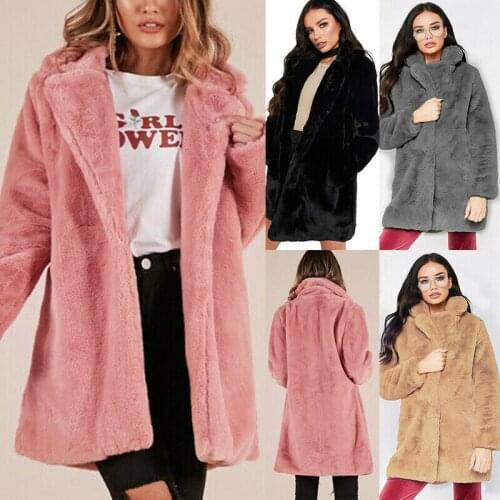 Women Winter Teddy Bear Faux Fur Fluffy Coat Jackets Ladies Solid Jumper Outwear