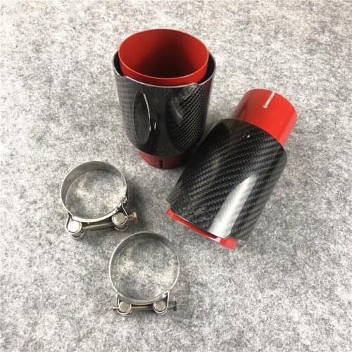 1 Pair Red Stainless Steel Glossy Black Carbon Fiber Rear Nozzles Tailpipe Car Universal For Akrapovic Exhaust Pipe Muffler Tip