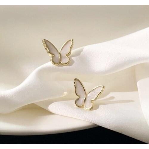2021 Fashionable Korean Style Earrings Temperament Simple Personality Wild Fashion Super Fairy Butterfly Crystal White Earrings