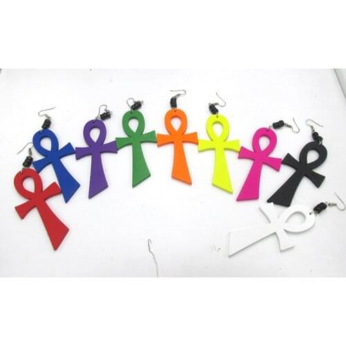 10 pairs/lot Newest Ankh Wood Earrings can mixed 9 colors