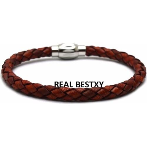 5pcs/lot Genuine Leather Wristband Bracelets Brand Punk round Cuff Charm Bracelets for Men real leather bracelets bangle for men