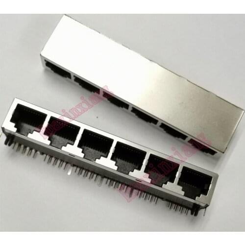 5PCS/Lot Shield RJ45 8P8C Jack Connector 1*6 6 Ports Without LED PCB Mount Network Internet Modular