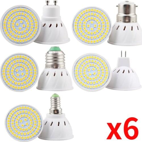 6Pcs/Lot Lampada LED Bulb MR16 GU10 E27 E14 Bombillas LED Lamp 220V 240V 2835 SMD 48 60 80 LED Spotlight Indoor Lightint