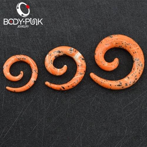 BODY PUNK New Fake Piercing Ear Stretching Alargador de orelha Orange Acrylic Ear Plugs Swirl Sprial 2pc Flesh Tunnels 6mm 9mm