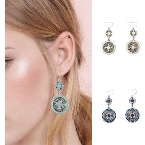 Bohemian ethnic enamel Earring Vintage Colorful flower hang Anniversary Party dangle drop Earring Boho Jewelry Women accessories