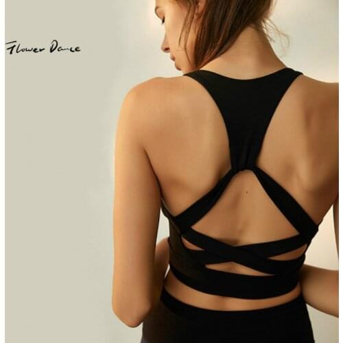 FlowerDance Yoga Bra Sports Crop Top Woman Brassiere Femme Push Up Cotton Stuffed Gym Bra Quick Dry Running Beautiful Back